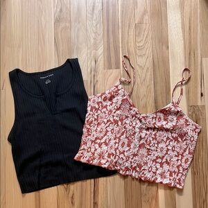 AE Black and Pink Floral Tank Top Set